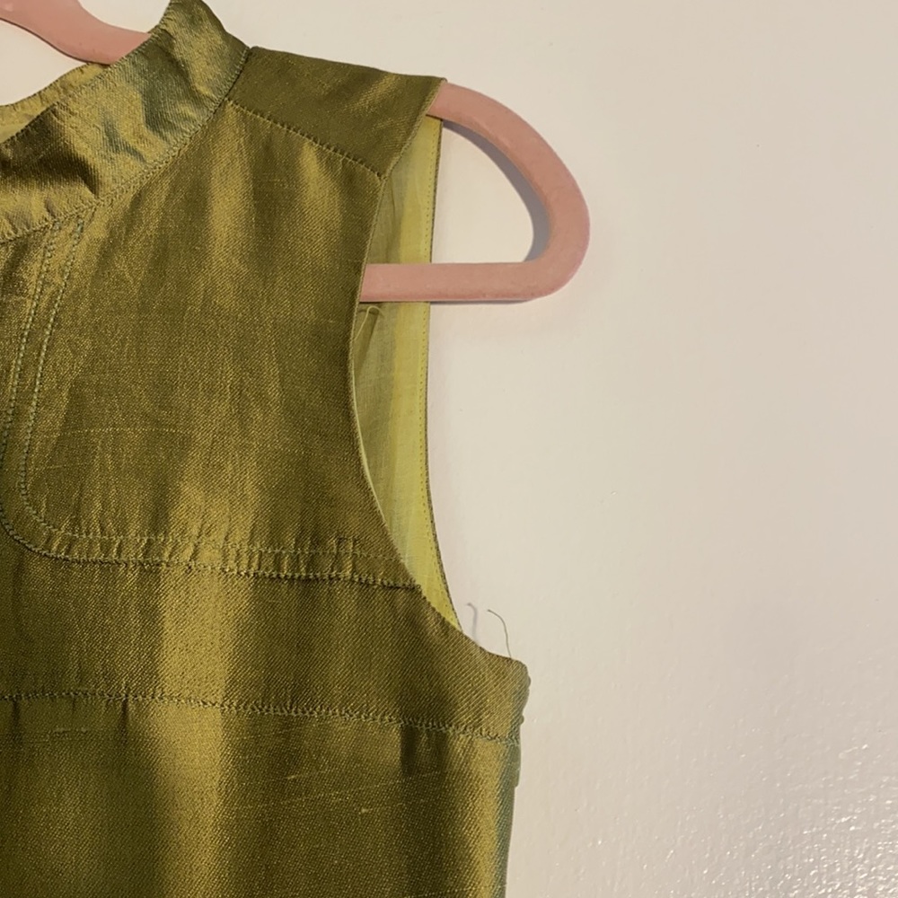 Cocktail Summer Olive Dress. 100% silk. - Picture 3 of 7